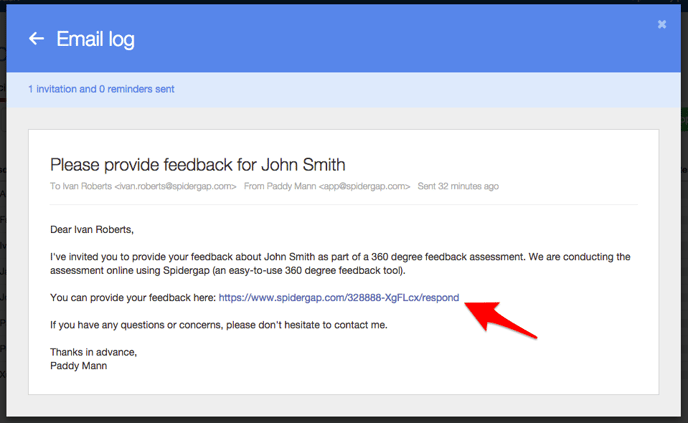 Provide feedback link in email
