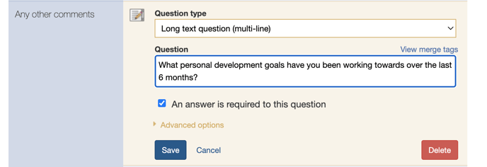 advances questionnaire option - role group 2